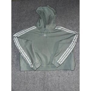 Adidas Originals Cropped Hoodie Size L Sage Green Three Stripe